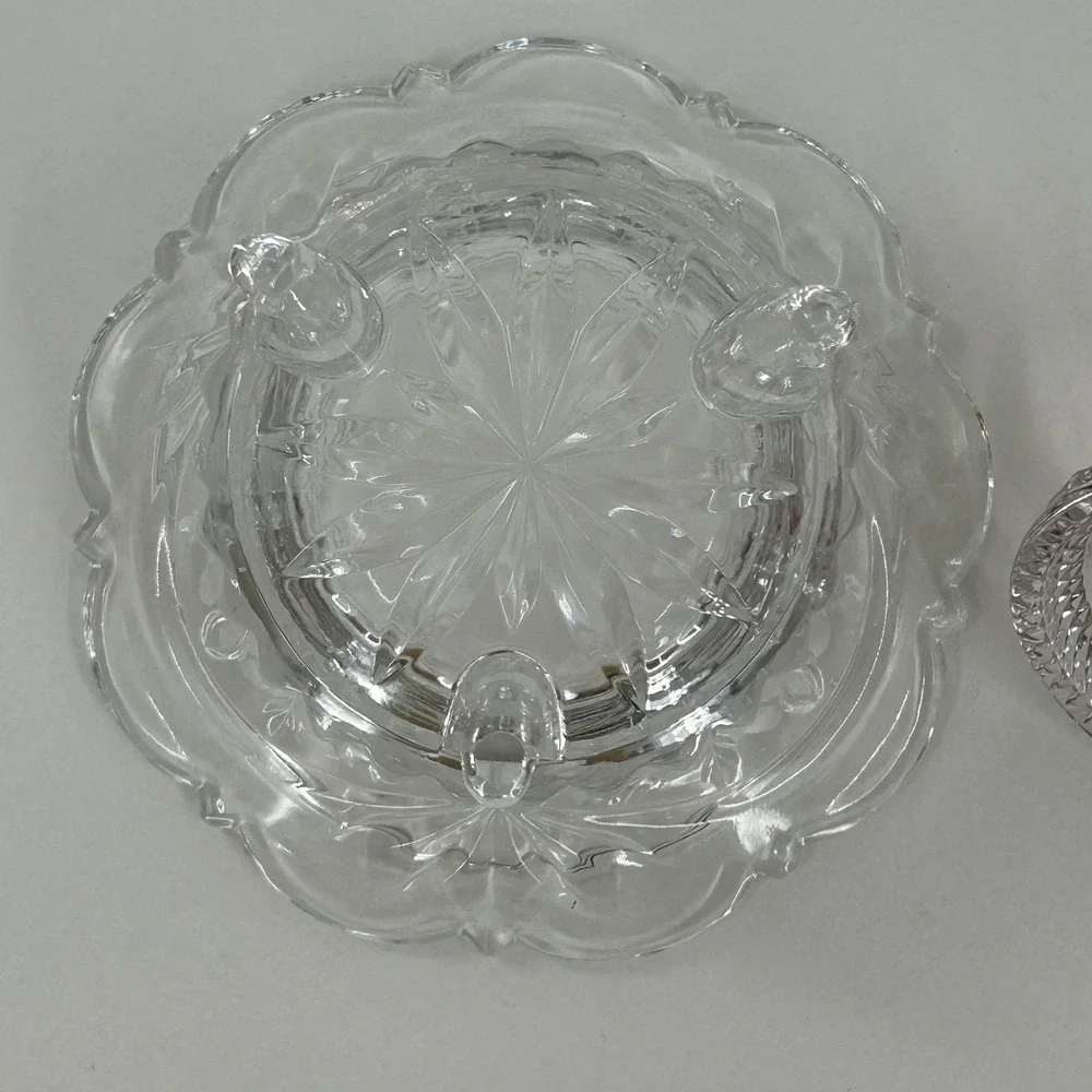 Vintage Footed Glass Candy Dish with Cranberry Flash Rose Lid Clear Pressed Bowl